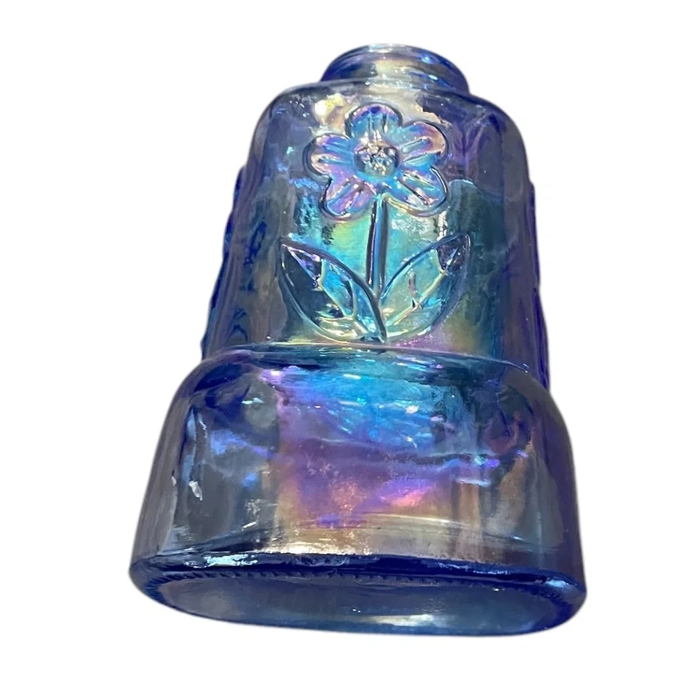 Vintage Hayes Blue Carnival Glass Bottle With Flower‎ Detail Petal